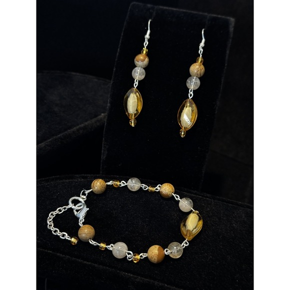 Fidelias Studio Jewelry - Fidelias Studio Bracelet & Earring Set Silver Tone Citrine Jasper Look Beach